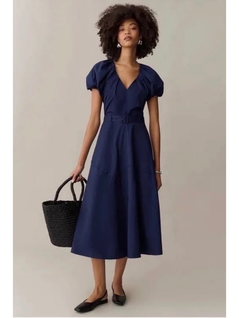 NWT o.p.t By Few Moda Vivianne Navy Puff Sleeve Belt Midi Dress Size 12